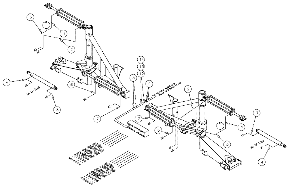 Схема запчастей Case IH 610 - (03-017) - HOSE GROUP, 60/85, 520A, "SERIAL # 6700 AND LATER" (09) - BOOMS