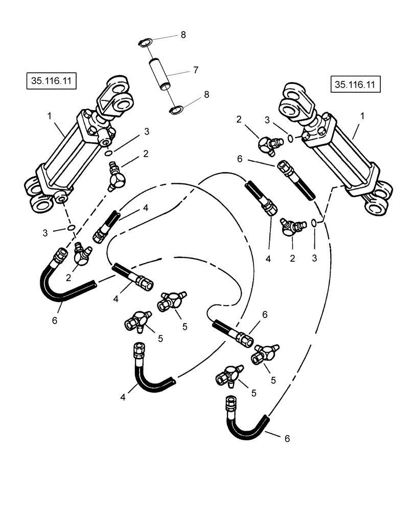 Схема запчастей Case IH 1230 - (35.580.01) - HYDRAULIC CIRCUIT - GULL WING ATTACHMENT, WITH ASSIST WHEELS, 12 ROW NARROW MOUNTED STACKER (35) - HYDRAULIC SYSTEMS