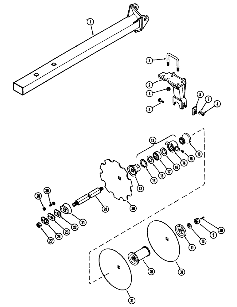 Схема запчастей Case IH E30 - (076) - FRONT RIGHT WING GANG, 10-1/2 INCH (266.7 MM) SPACING, MODEL 11-360 