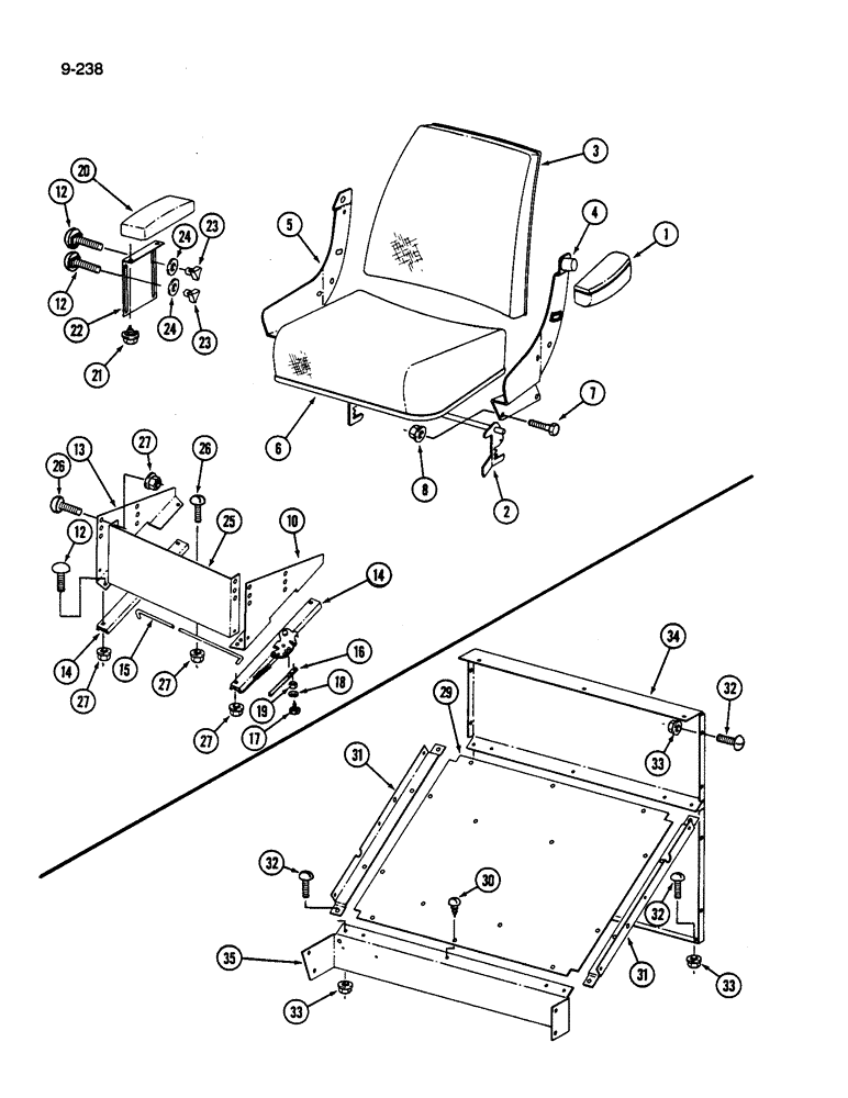 Схема запчастей Case IH 1844 - (9-238) - OPERATOR SEAT AND SUPPORTS, SEATS PLATFORM (10) - CAB & AIR CONDITIONING