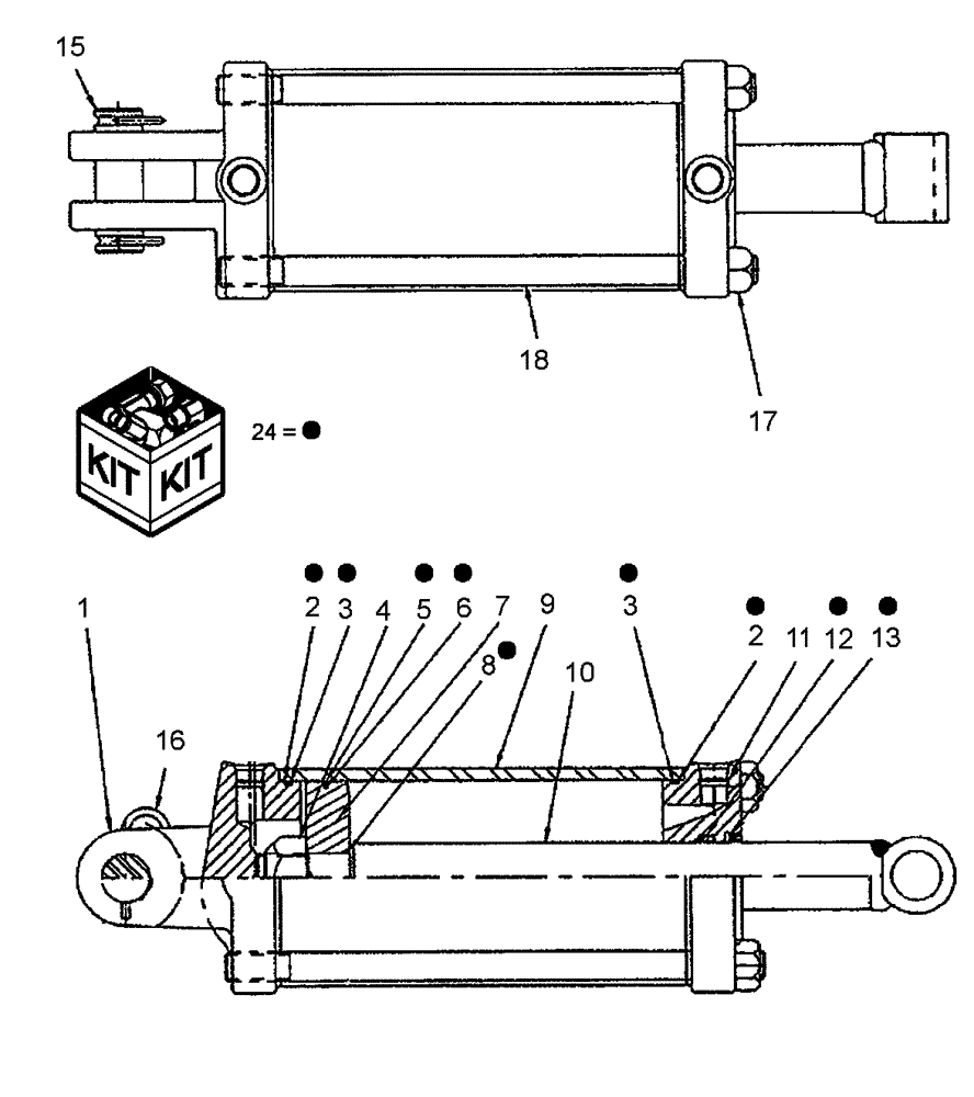 Схема запчастей Case IH ATX - (08-48) - HYDRAULIC WING LIFT CYLINDER, 5 INCH BORE X 30 INCH STROKE, 350721A1 AND1028469 (08) - HYDRAULICS