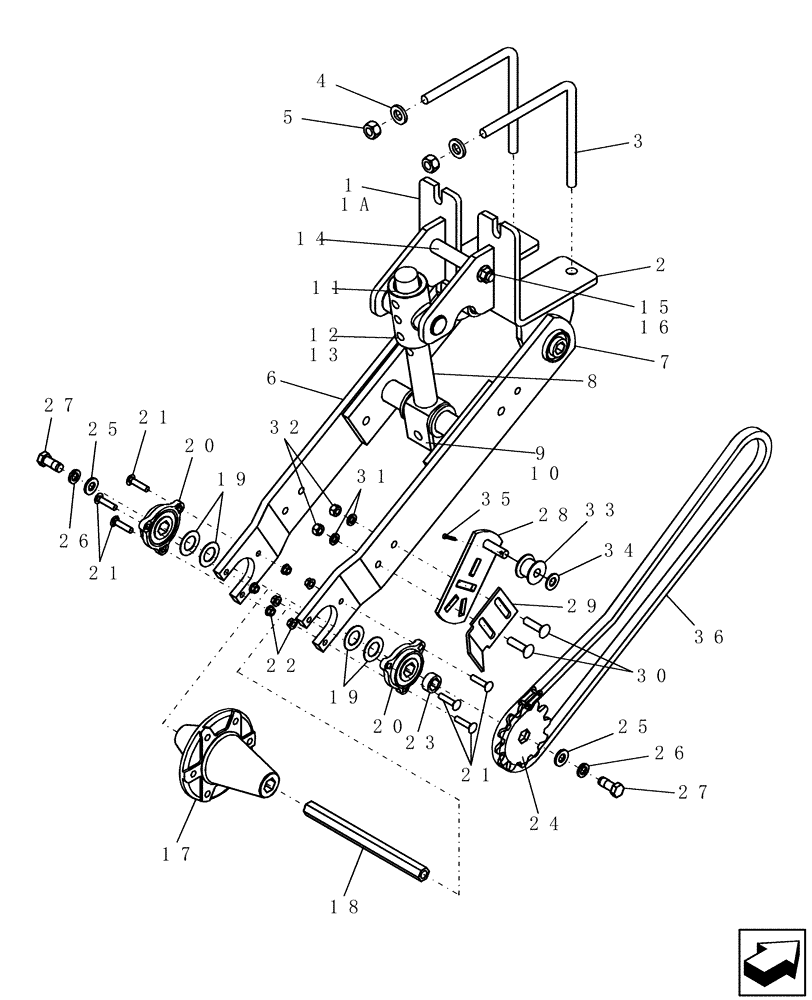 Схема запчастей Case IH 1200 - (D.20.B[15]) - DRIVE WHEELS - DUAL ARM, LH MOUNTED RIGID AND STACKER (BSN CBJ036114) D - Travel