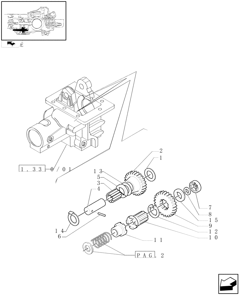 Схема запчастей Case IH FARMALL 90 - (1.33.1/02[01]) - ELECTROHYDRAULIC DIFFERENTIAL LOCK CONTROL - 4WD TRANSMISSION GEARINGS (VAR.330384-743909) (04) - FRONT AXLE & STEERING