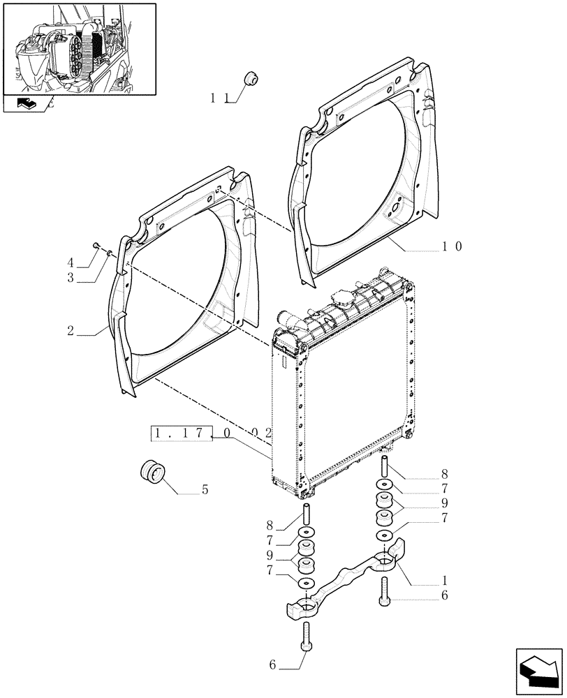 Схема запчастей Case IH FARMALL 85N - (1.17.0[03]) - RADIATOR PROTECTIVE SEALS AND CONVEYOR (02) - ENGINE EQUIPMENT