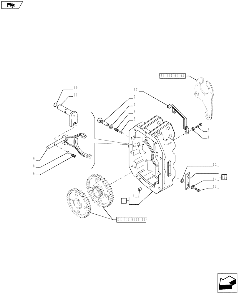 Схема запчастей Case IH PUMA 170 - (31.114.0102[03]) - POWER TAKE-OFF 1000E/1000 RPM - COVER AND ENGAGEMENT (VAR.743336) (31) - IMPLEMENT POWER TAKE OFF