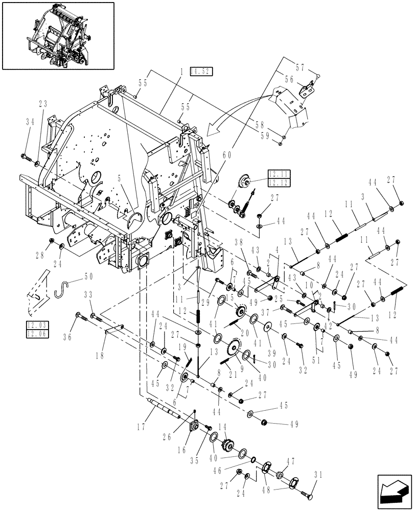 Схема запчастей Case IH RBX453 - (12.18) - MAIN FRAME & DRIVE, LH, ROTOR (12) - MAIN FRAME