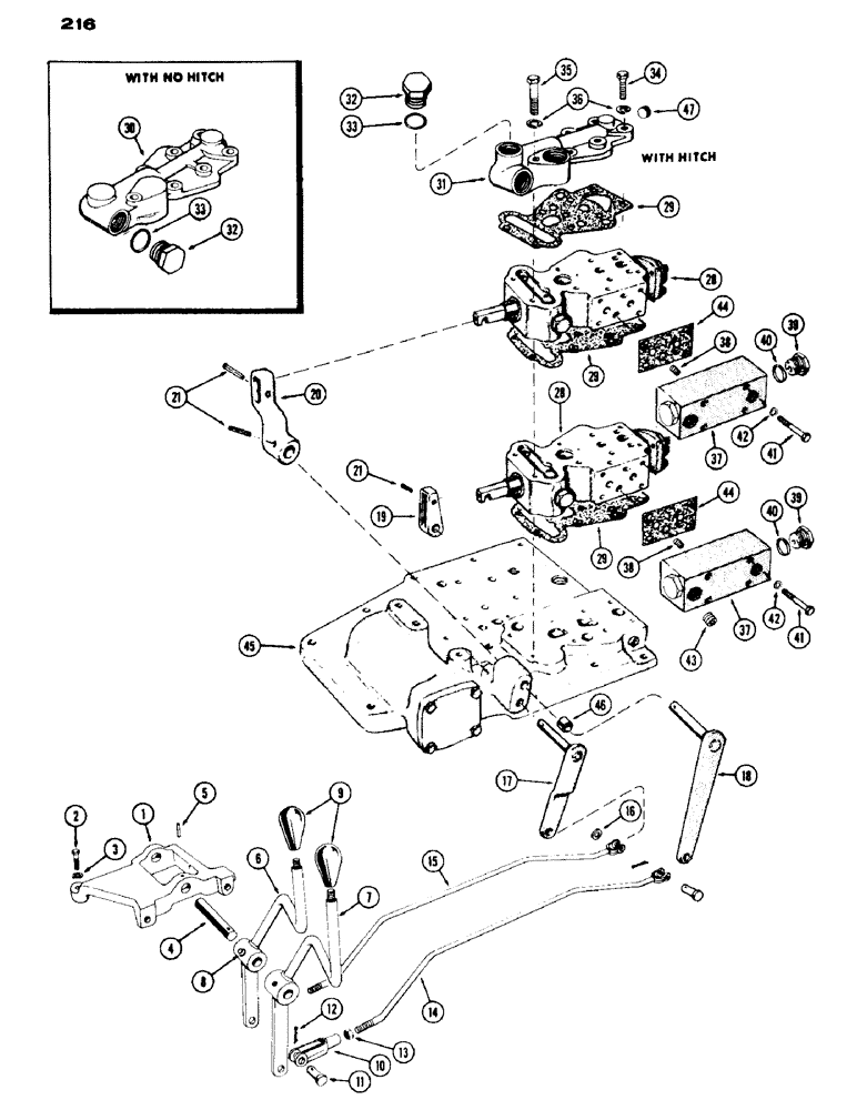 Схема запчастей Case IH 430 - (216) - REMOTE HYDRAULIC CONTROLS, STANDARD TRACTOR WITH CASE-O-MATIC (08) - HYDRAULICS