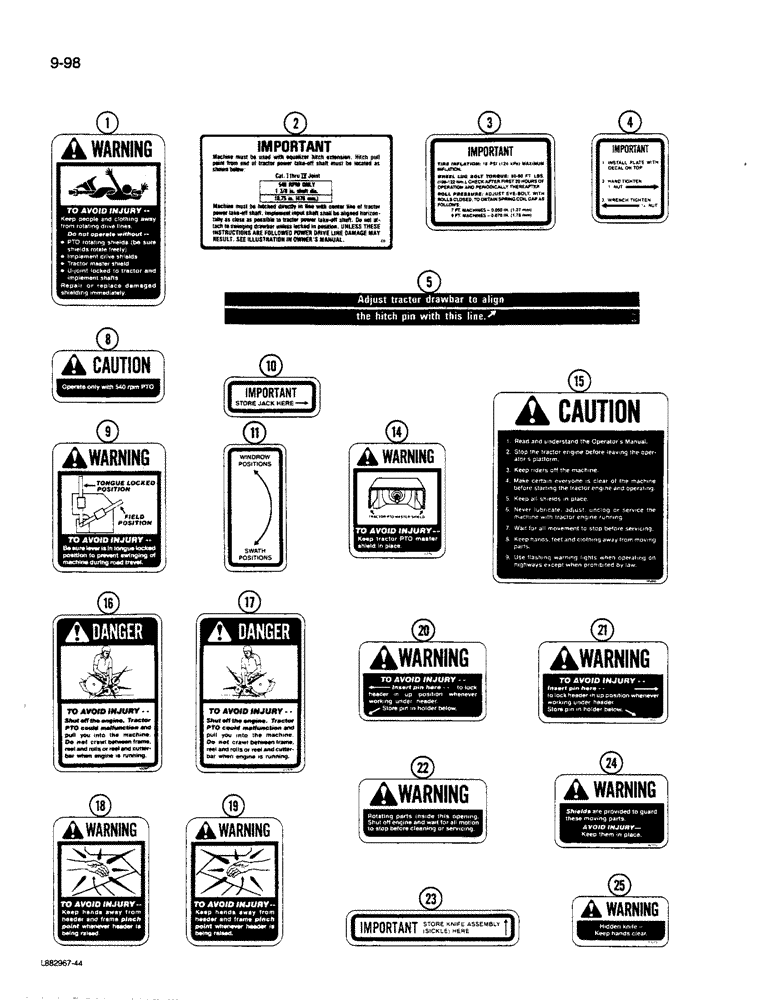 Схема запчастей Case IH 1590 - (9-098) - DECALS (03) - CHASSIS/MOUNTED EQUIPMENT
