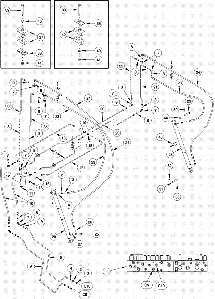 Схема запчастей Case IH 620 - (08-17) - BASKET DOOR CYLINDER SYSTEM (07) - HYDRAULICS