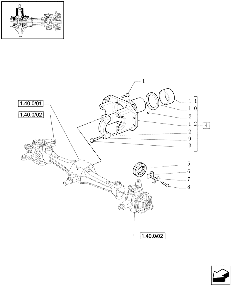 Схема запчастей Case IH JX70 - (1.40. 0/05) - 4WD FRONT AXLE - SUPPORT (04) - FRONT AXLE & STEERING