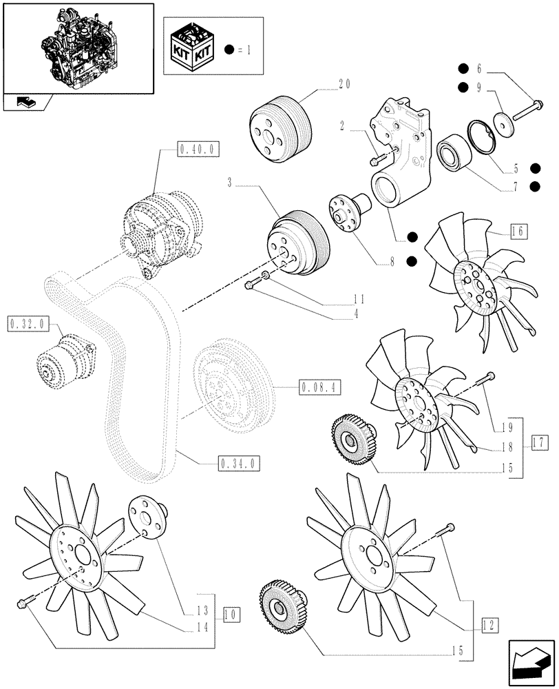 Схема запчастей Case IH FARMALL 95C - (0.34.5) - FAN DRIVE (01) - ENGINE