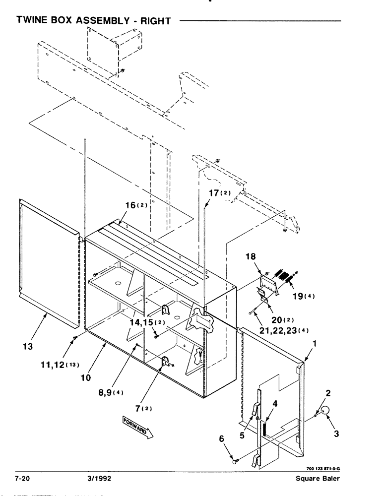 Схема запчастей Case IH 8570 - (7-20) - TWINE BOX ASSEMBLY, RIGHT (12) - MAIN FRAME
