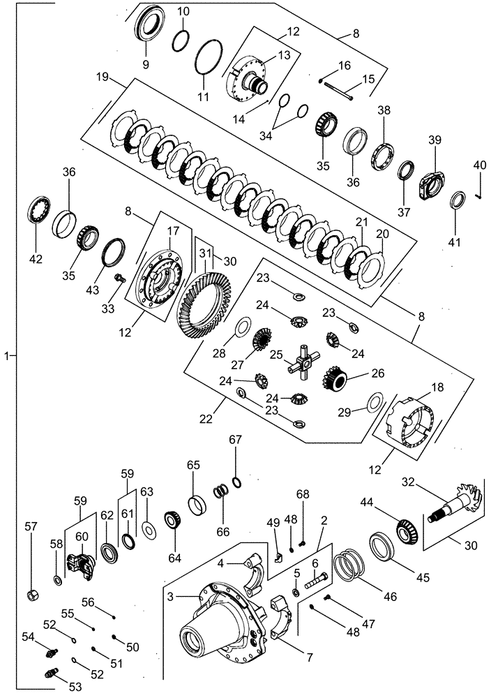 Схема запчастей Case IH MX210 - (05-43) - CARRIER AND DIFFERENTIAL - MFD, 10 BOLT HUB, WITH DIFFERENTIAL LOCK, ASN (05) - STEERING