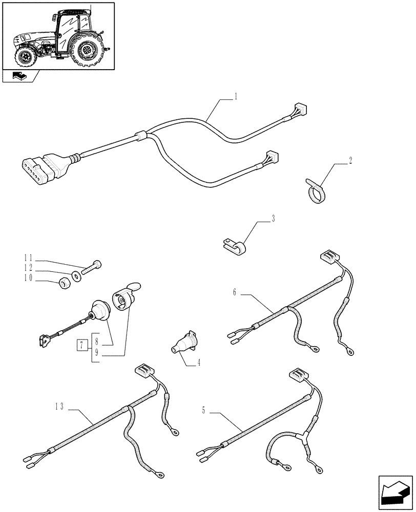 Схема запчастей Case IH FARMALL 85N - (1.75.4[03]) - AUXILIARY CABLES - C7061 (06) - ELECTRICAL SYSTEMS