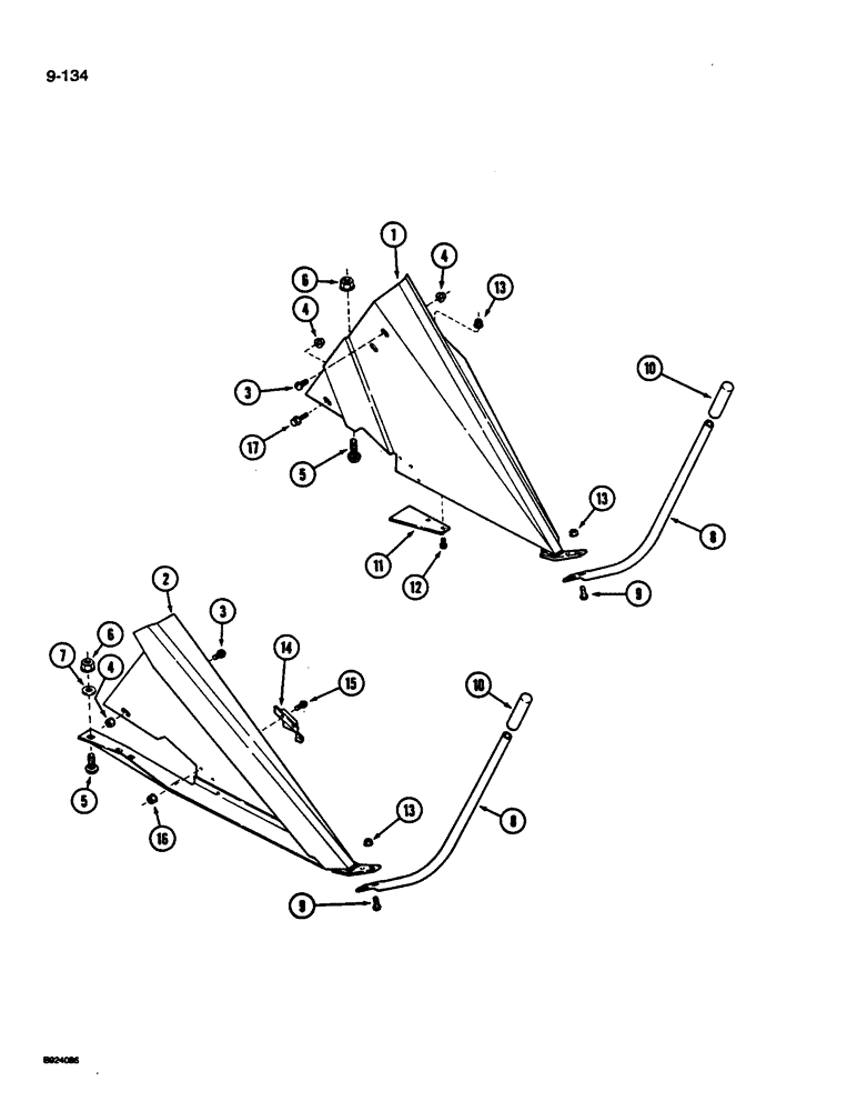 Схема запчастей Case IH 1010 - (9-134) - DIVIDERS (58) - ATTACHMENTS/HEADERS