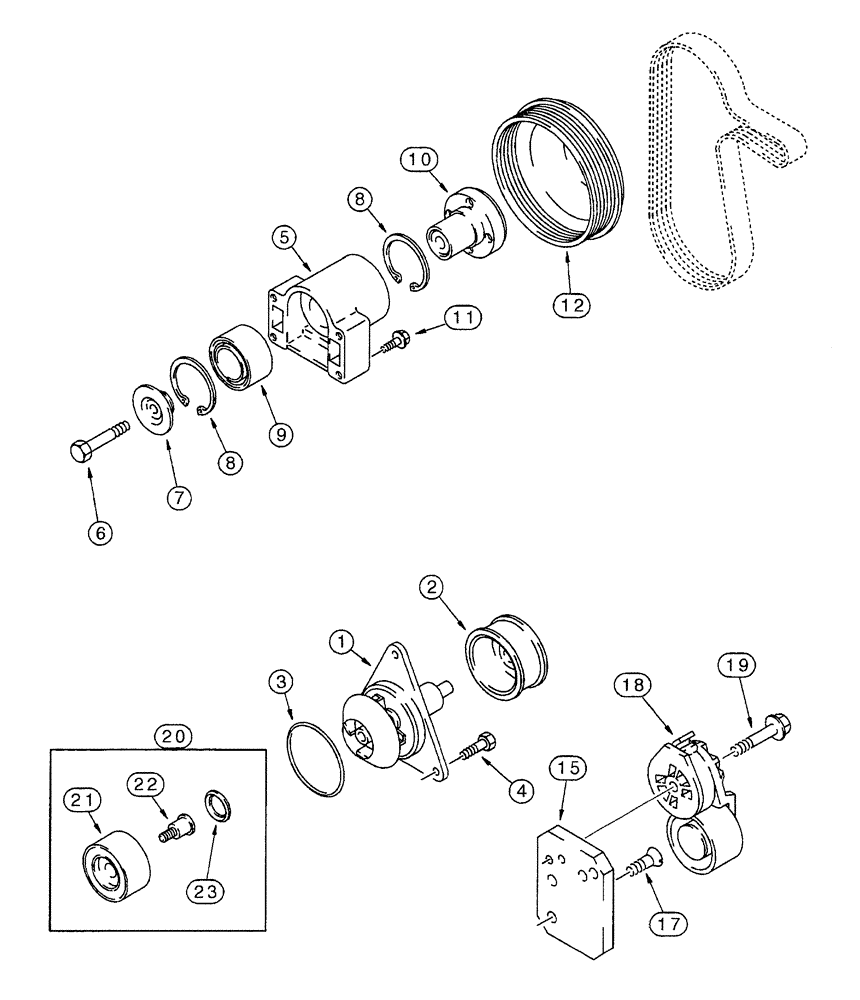 Схема запчастей Case IH 7250 - (2-024) - WATER PUMP SYSTEM, 6T-830 AND 6TA-830 ENGINE, PRIOR TO TRACTOR P.I.N. JJA0064978 (02) - ENGINE