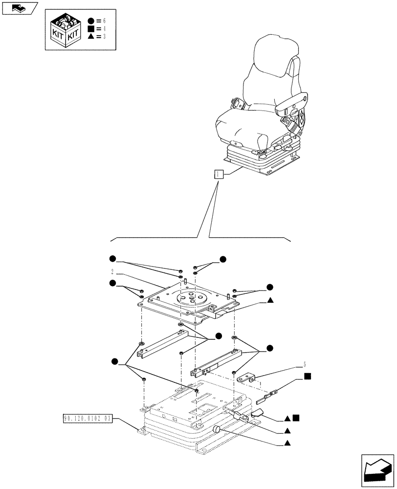Схема запчастей Case IH PUMA 185 - (90.120.0102[02]) - DELUXE AIR SEAT WITH REELING SEAT BELT - BREAKDOWN (VAR.720963) (90) - PLATFORM, CAB, BODYWORK AND DECALS