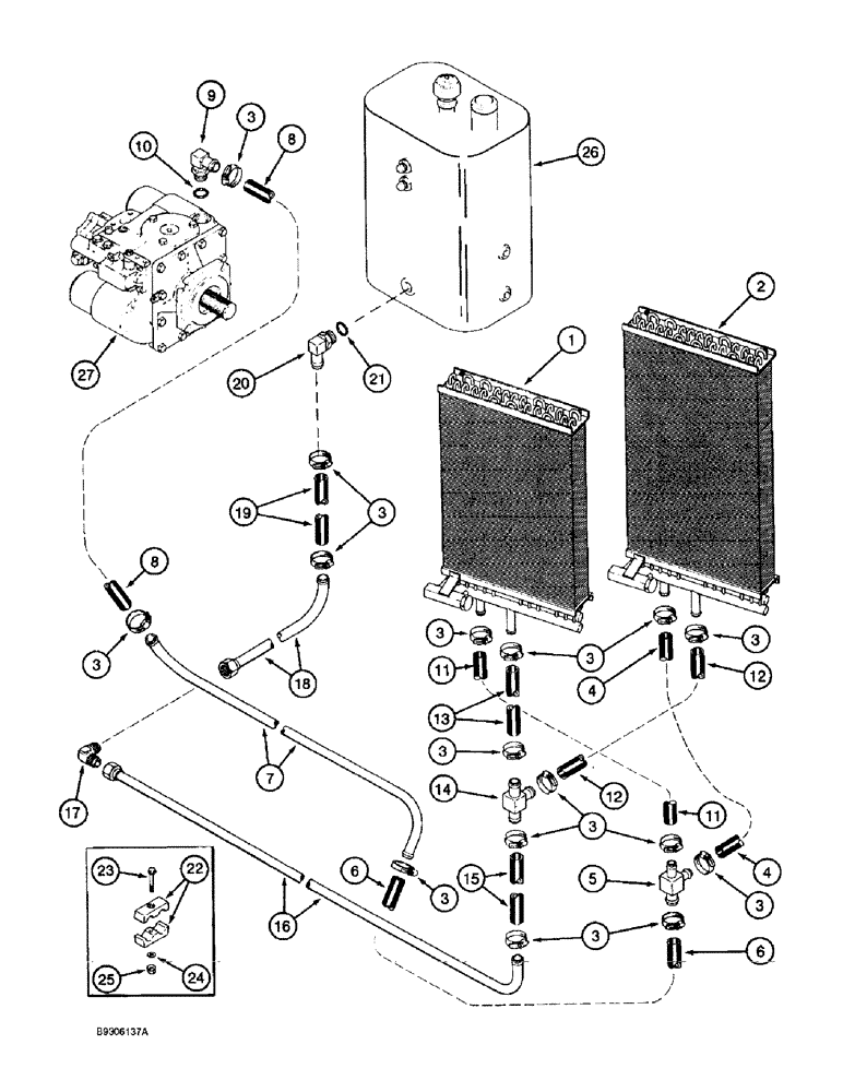 Схема запчастей Case IH 1688 - (8-14) - OIL COOLER SYSTEM, RICE COMBINE, WITHOUT POWER GUIDE AXLE (07) - HYDRAULICS