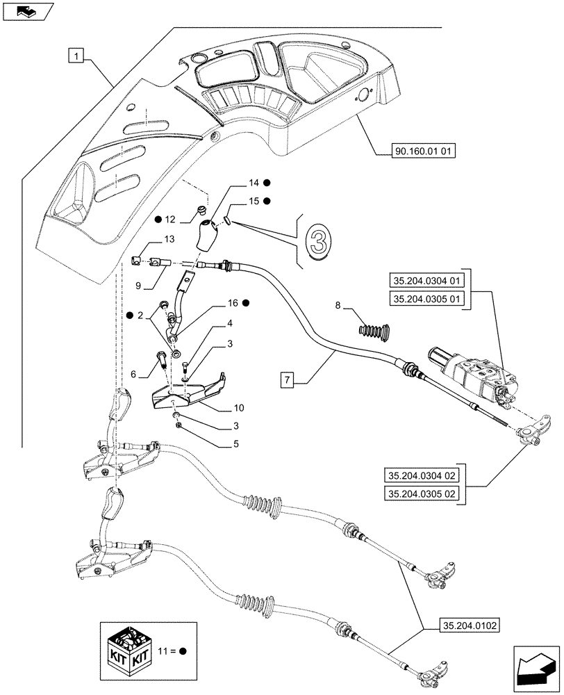 Схема запчастей Case IH FARMALL 65C - (88.035.05[01]) - DIA KIT - DIVERTER FOR 3 REMOTE - OUTER CONTROL LEVERS - ISO (88) - ACCESSORIES