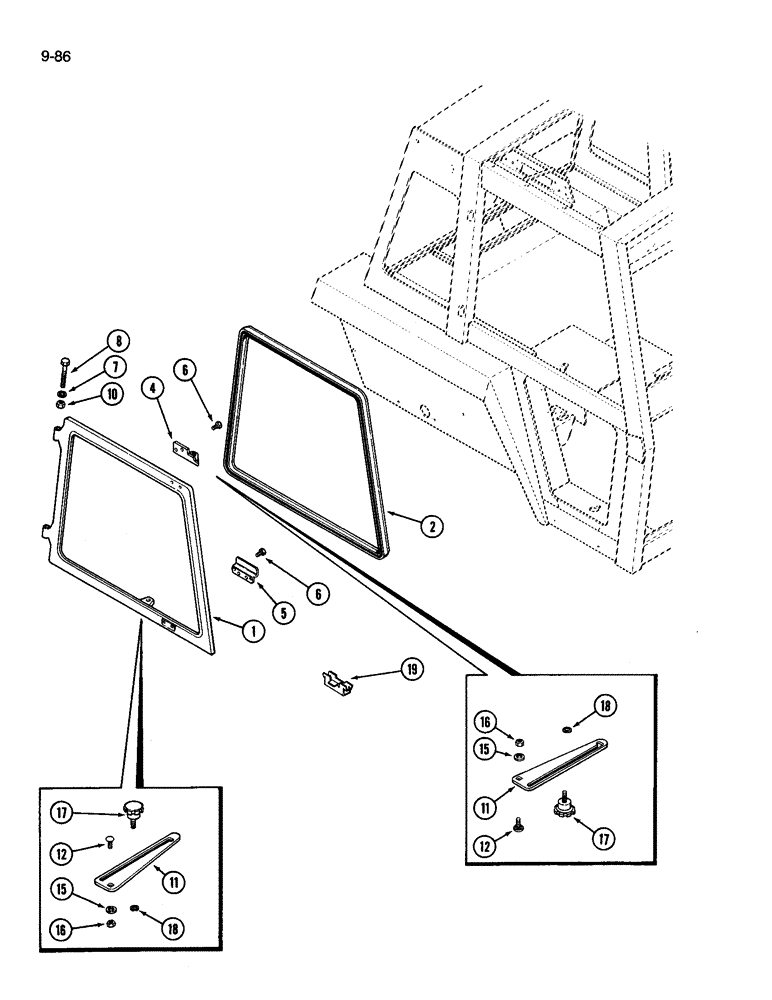 Схема запчастей Case IH 3594 - (9-086) - CAB, SIDE WINDOW (09) - CHASSIS/ATTACHMENTS