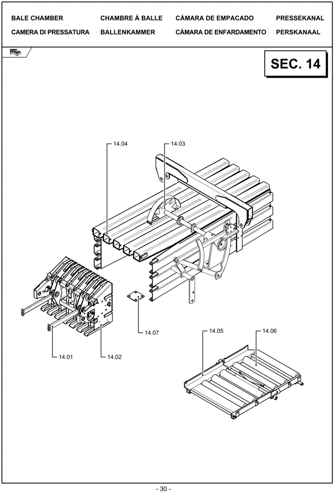 Схема запчастей Case IH LBX322S - (14.00[01]) - PICTORIAL OVERVIEW 1/1 - BALE CHAMBER (14) - BALE CHAMBER