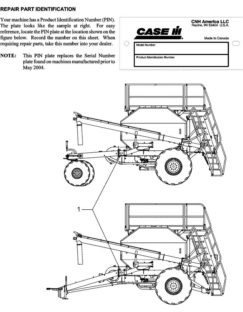 Схема запчастей Case IH 2230 - (00.05.03) - PIN IDENTIFICATION NUMBER PLATE LOCATIONS (00) - GENERAL & PICTORIAL INDEX