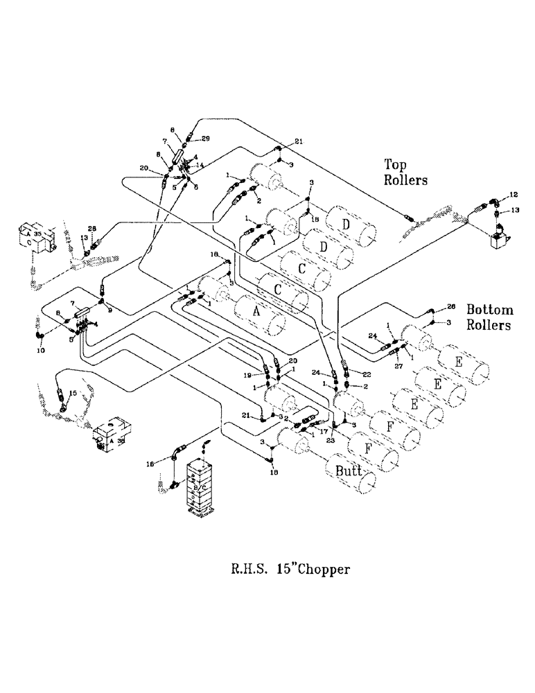 Схема запчастей Case IH 7000 - (B06-13) - ROLLERS RIGHT HAND SIDE, 15 INCH CHOPPER Hydraulic Components & Circuits