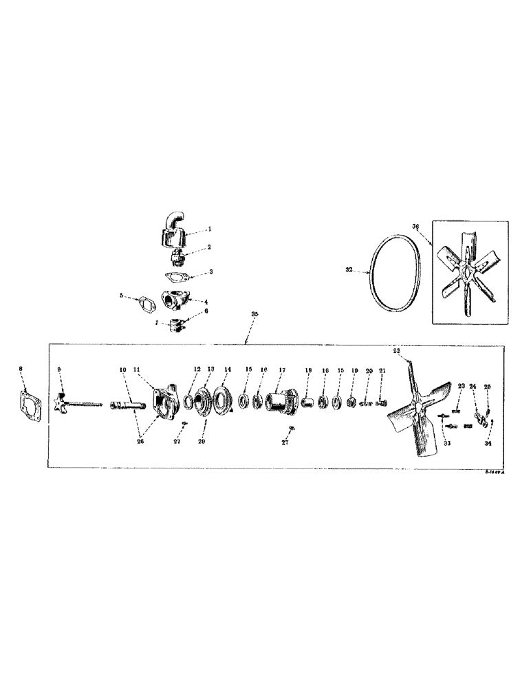 Схема запчастей Case IH FARMALL HV - (027) - ENGINE, FAN, THERMOSTAT AND WATER PUMP (01) - ENGINE