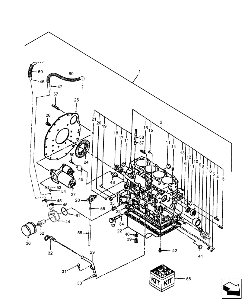 Схема запчастей Case IH DX60 - (01.01) - CYLINDER BLOCK (01) - ENGINE
