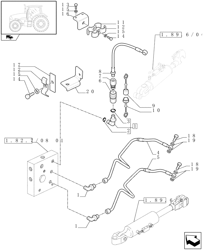 Схема запчастей Case IH PUMA 165 - (1.82.7/08[02]) - (VAR.484) RIGHT LIFT ROD AND TOP LINK HYDRAULIC ADJUST W/ELECTRONIC CONTROL - PIPES (07) - HYDRAULIC SYSTEM