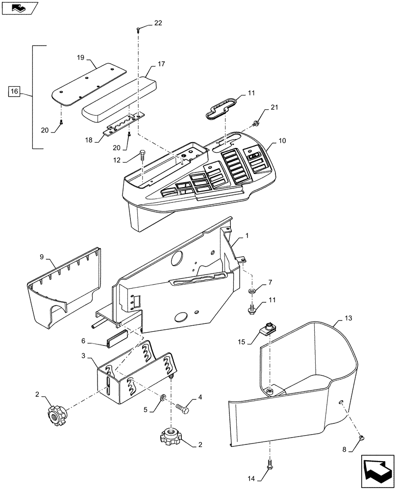 Схема запчастей Case IH 6130 - (90.160.07) - CAB - CONSOLE, RIGHT HAND (90) - PLATFORM, CAB, BODYWORK AND DECALS