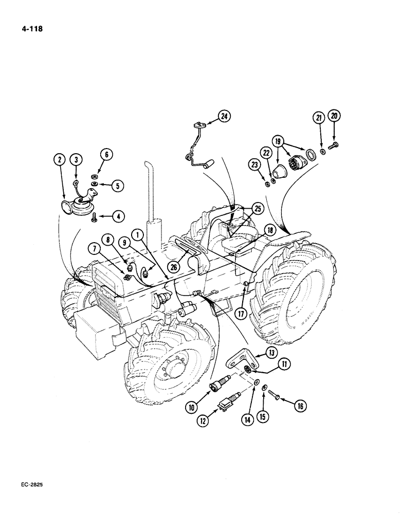 Схема запчастей Case IH 585 - (4-118) - CHASSIS WIRING AND SWITCHES, WITHOUT CAB (04) - ELECTRICAL SYSTEMS