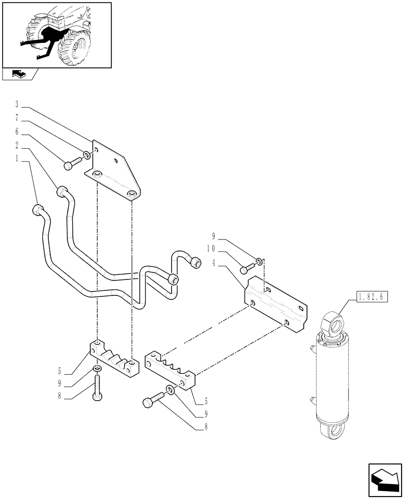 Схема запчастей Case IH PUMA 195 - (1.81.9/02[04A]) - (VAR.089) FRONT HPL WITH PTO, LESS AUX. COUPLERS - PIPES AND BRACKETS - D6726 (07) - HYDRAULIC SYSTEM