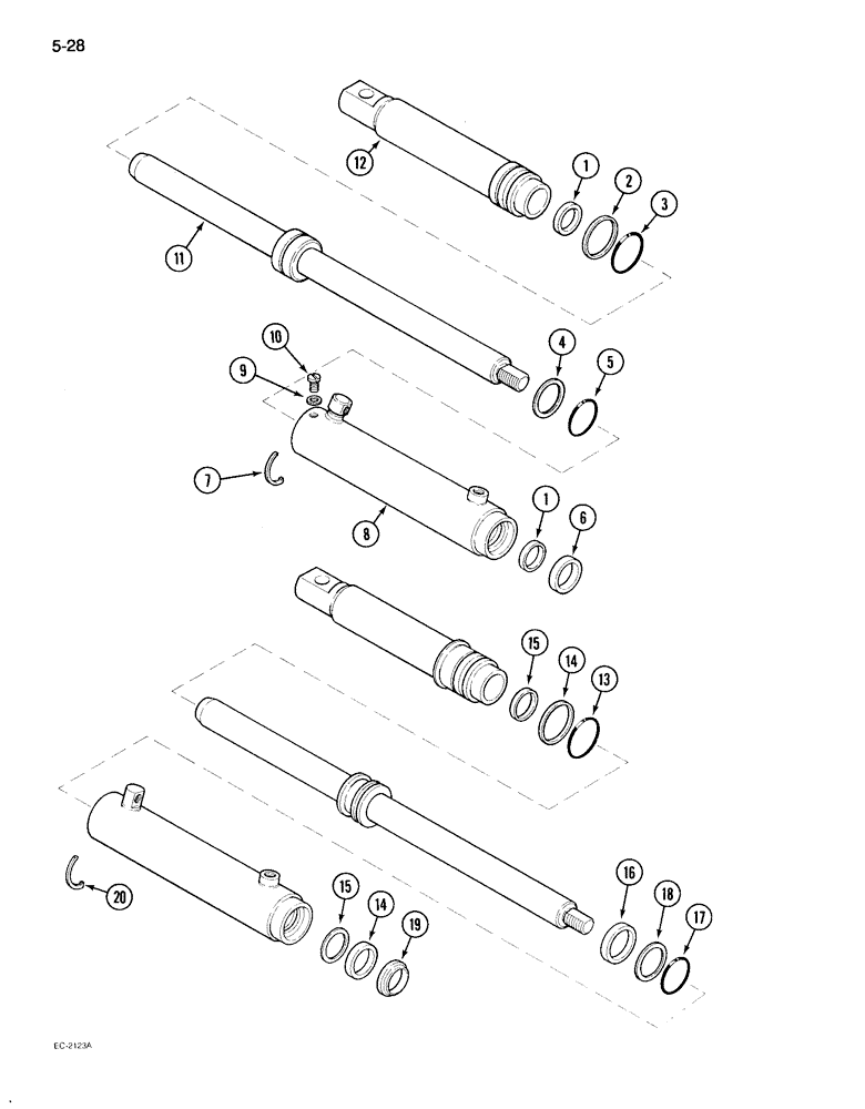 Схема запчастей Case IH 895 - (5-28) - POWER STEERING CYLINDER, SWEPT BACK CAST FRONT AXLE (05) - STEERING