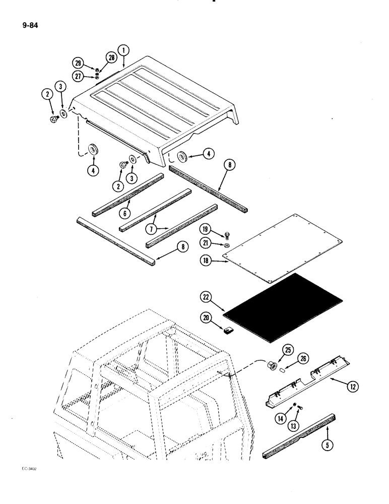 Схема запчастей Case IH 2096 - (9-084) - ROOF AND ROOF CAP, CAB AND FOUR POST ROPS (09) - CHASSIS/ATTACHMENTS