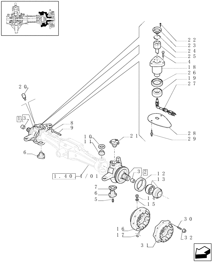 Схема запчастей Case IH PUMA 210 - (1.40.1/02) - (VAR.195-212) 4WD FRONT AXLE WITH SUSPENSIONS,BRAKE,"TERRALOCK"- STEERING PIVOT PINS (04) - FRONT AXLE & STEERING