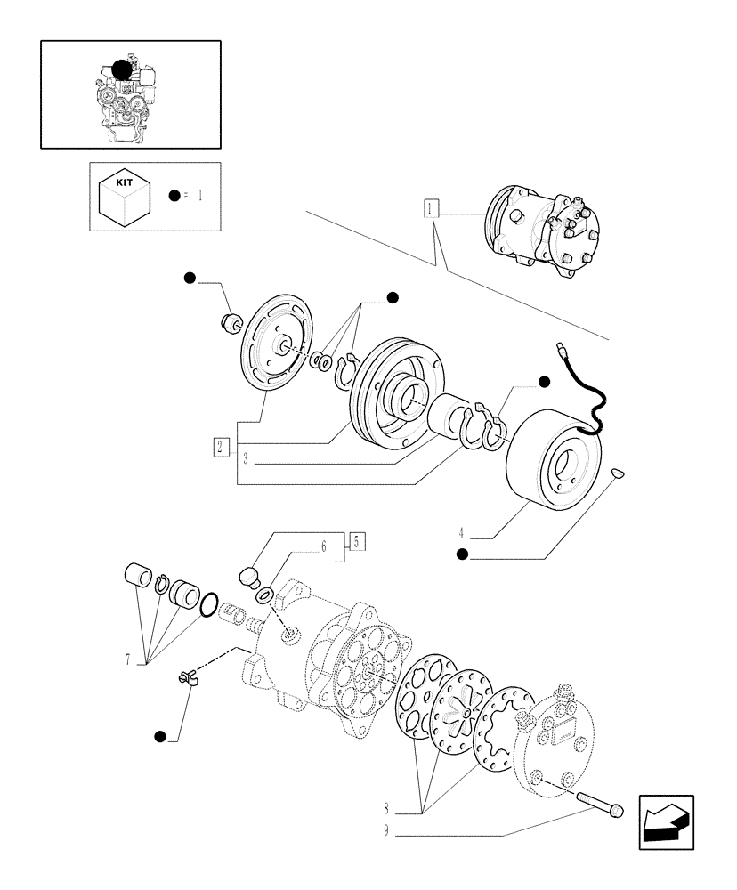 Схема запчастей Case IH JX1075C - (0.88.0/ A) - (VAR.577-608) AIR CONDITIONING - COMPRESSOR - PARTS (01) - ENGINE