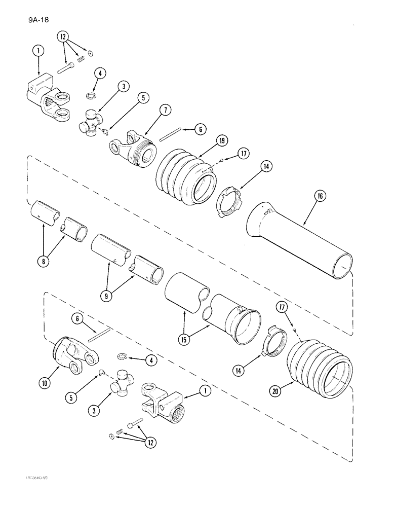 Схема запчастей Case IH 1844 - (9A-018) - SHIELDED TELESCOPING SHAFT GEAR BOX TO GEAR BOX, 1844 COTTON PICKER (13) - PICKING SYSTEM