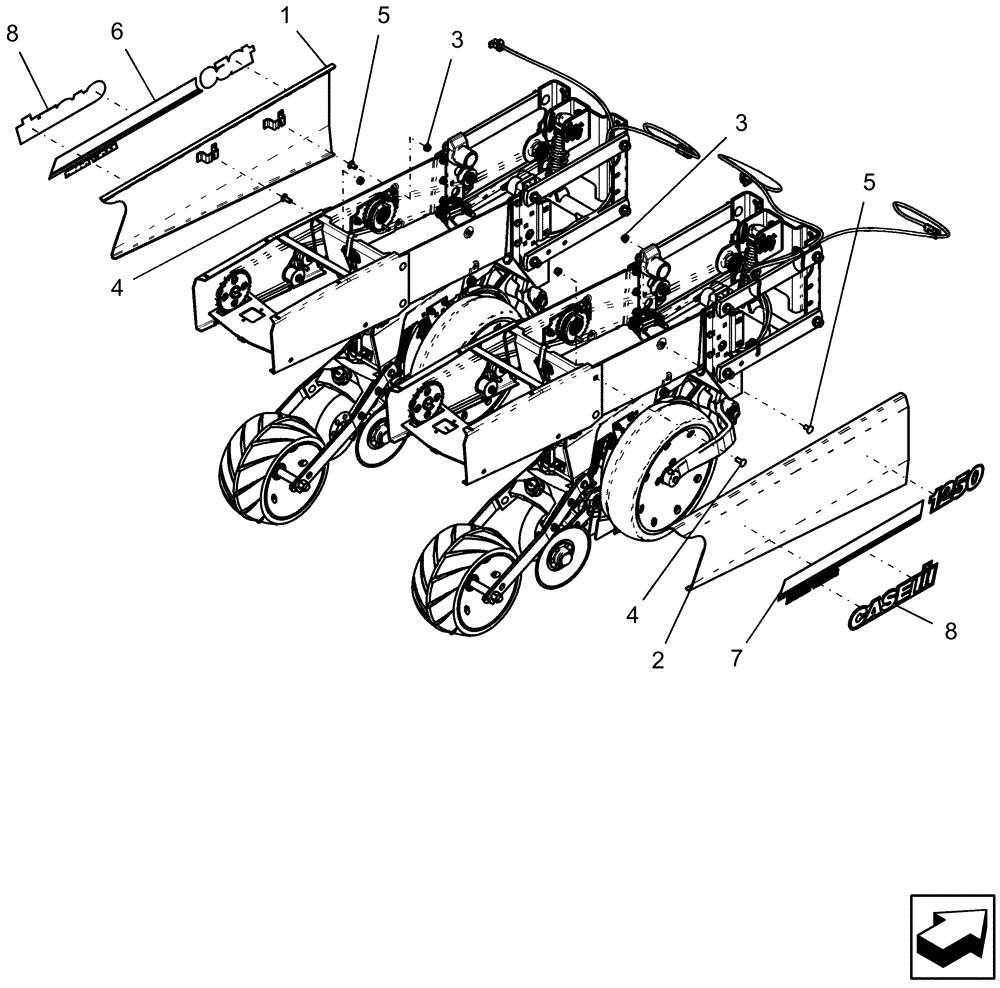 Схема запчастей Case IH 1250 - (75.200.04) - ROW UNIT - OUTSIDE ROW UNIT ENDSHIELDS WITH GRANCHEM (75) - SOIL PREPARATION