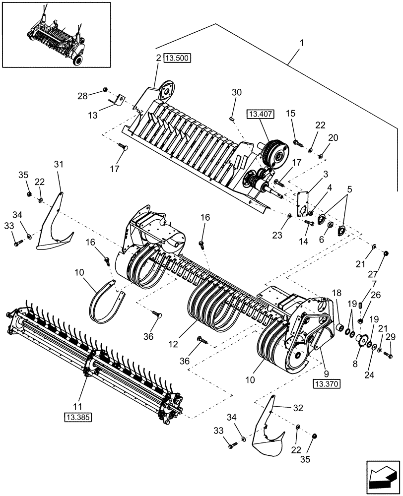 Схема запчастей Case IH RB464 - (13.334) - 1.8M DUAL CAM WIDE PICKUP & STUFFER FEEDER, NORTH AMERICA (13) - FEEDER