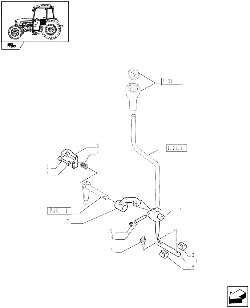Схема запчастей Case IH FARMALL 85C - (1.29.1/02[02]) - INTERLOCK FOR MECHANICAL TRANSMISSION - NA - BRACKET AND TIE-ROD (VAR.332111) (03) - TRANSMISSION