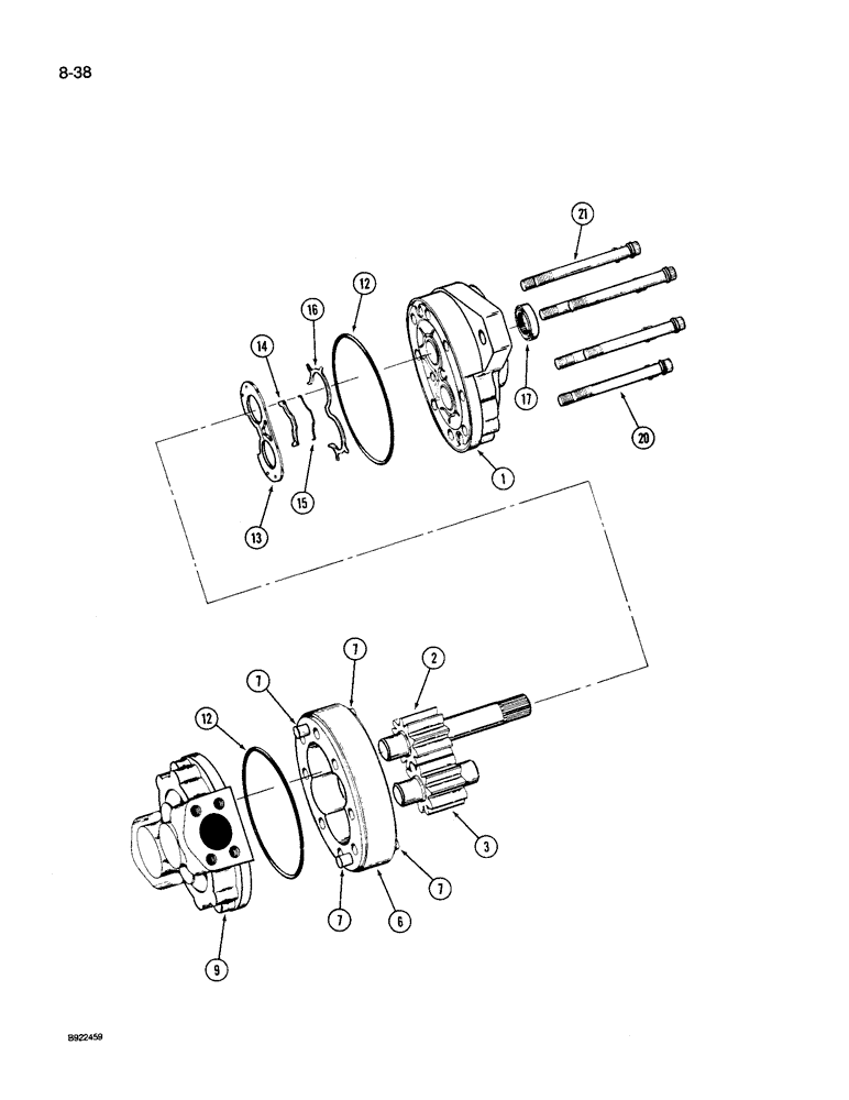 Схема запчастей Case IH 9250 - (8-038) - HYDRAULIC GEAR PUMP, 9250 TRACTOR (08) - HYDRAULICS