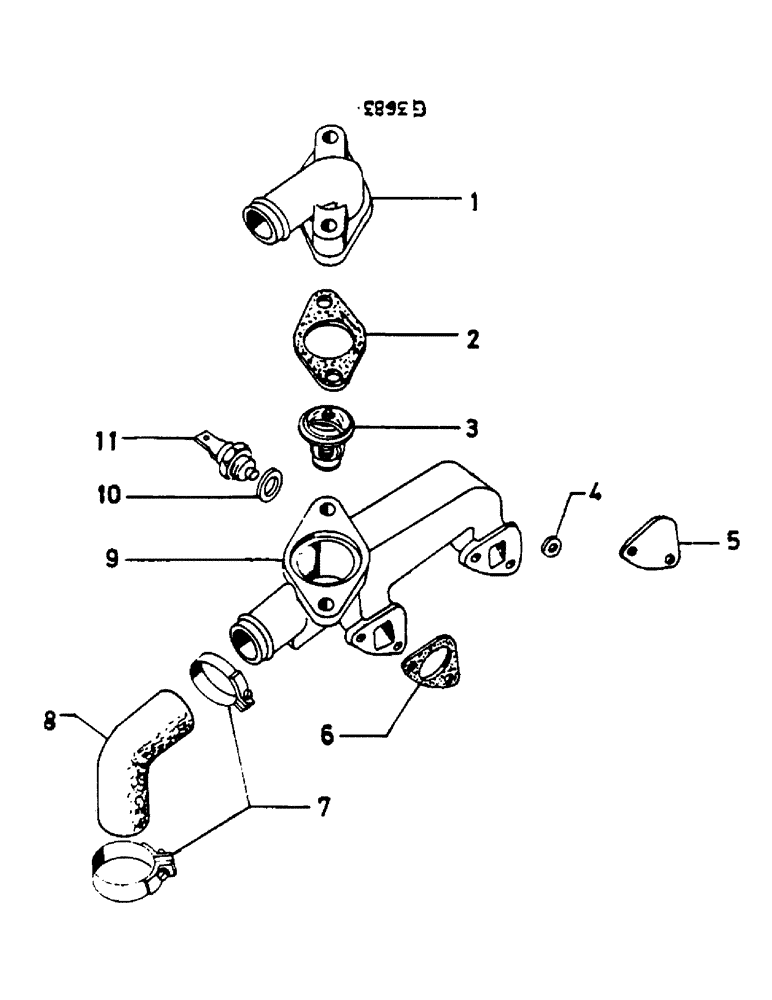 Схема запчастей Case IH 654 - (044) - THERMOSTAT, COOLANT MANIFOLD (02) - ENGINE