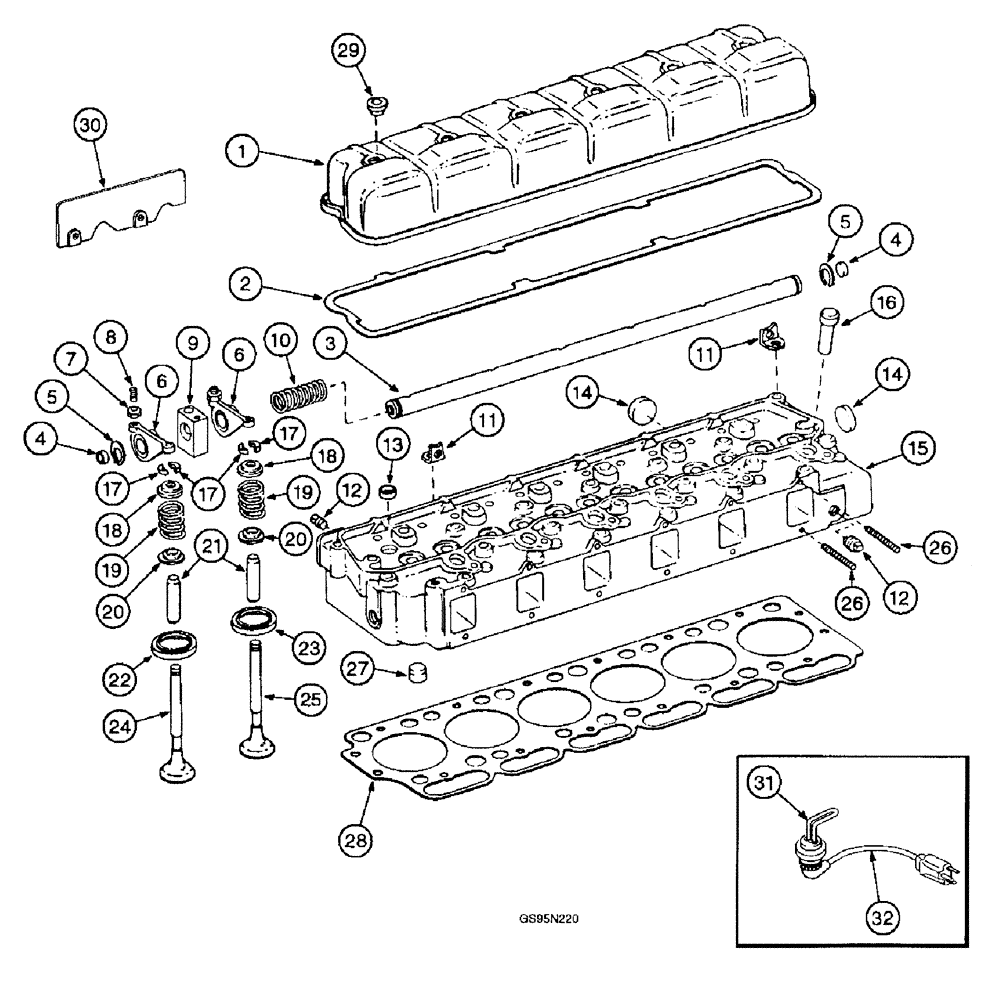 Схема запчастей Case IH DT-436 - (9D-028) - CYLINDER HEAD AND RELATED PARTS / ENGINE BLOCK HEATER 