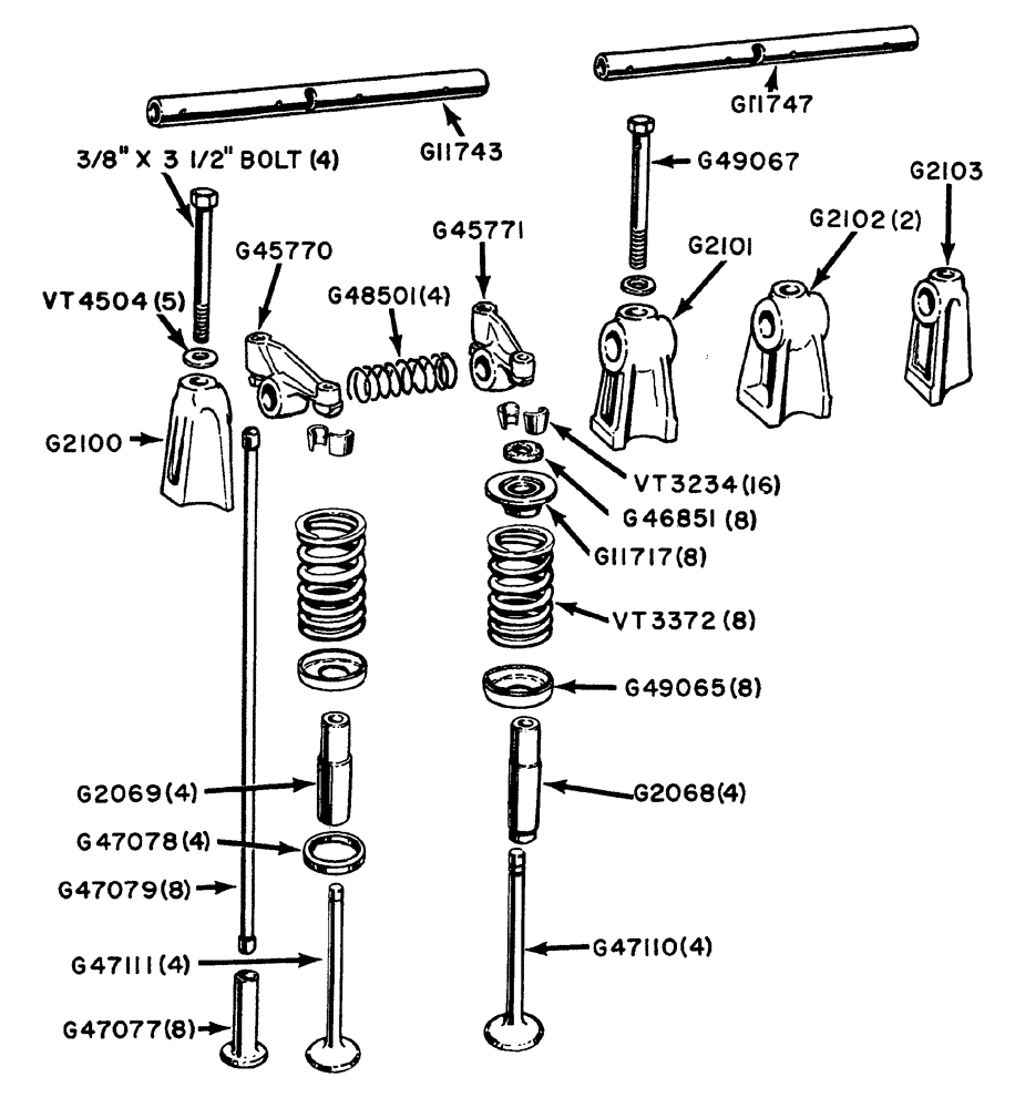 Схема запчастей Case IH 630 - (028) - VALVES, PUSH RODS AND ROCKER ARMS-DIESEL (02) - ENGINE