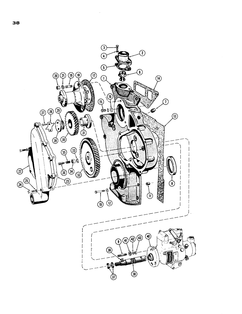 Схема запчастей Case IH 188 - (38) - FUEL INJECTION PUMP DRIVE, DIESEL ENGINE 