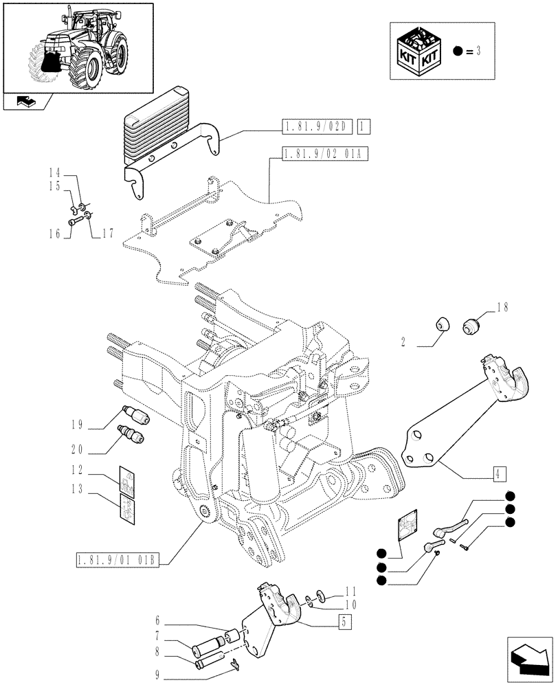 Схема запчастей Case IH PUMA 195 - (1.81.9/04[02A]) - (VAR.091) FRONT HPL WITH PTO, WITH AUX. COUPLERS - LINK AND ARMS - D6726 (07) - HYDRAULIC SYSTEM