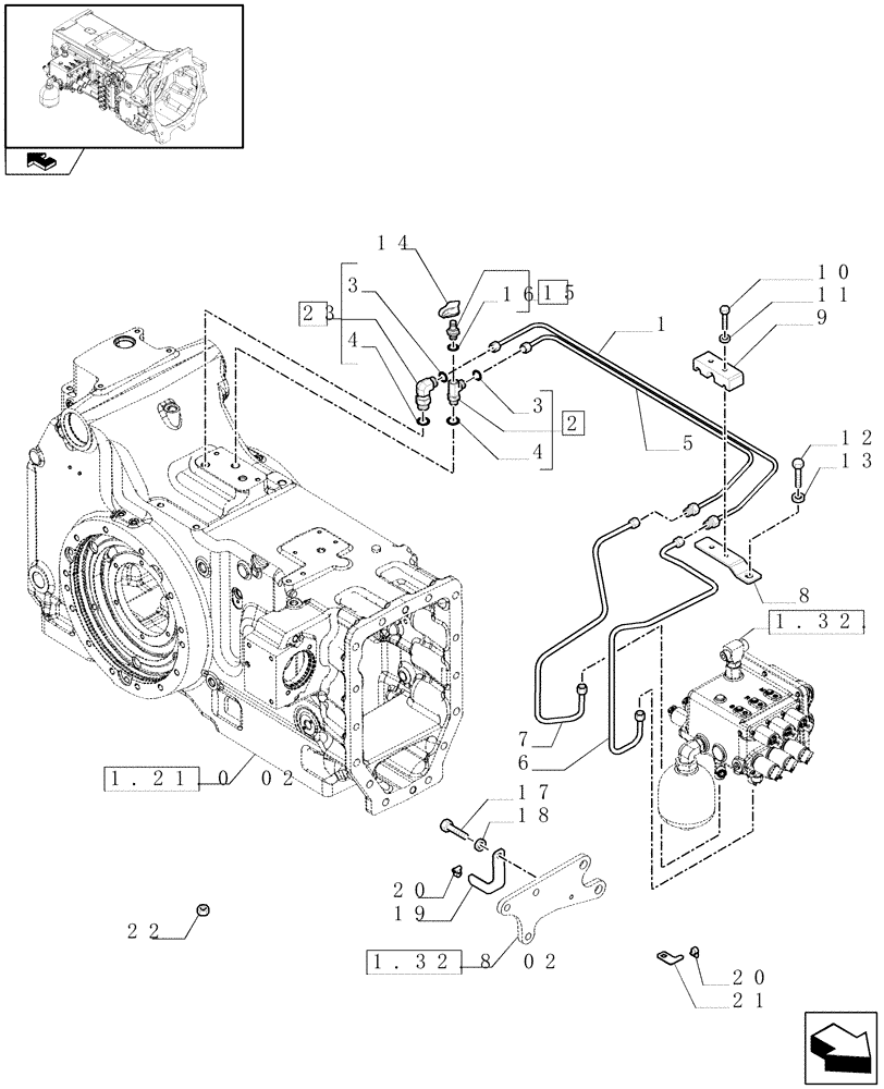 Схема запчастей Case IH PUMA 140 - (1.29.6[04]) - LOW PRESSURE GEARBOX CONTROL PIPES (03) - TRANSMISSION