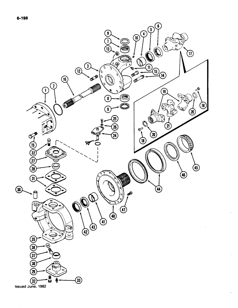 Схема запчастей Case IH 4490 - (6-198) - REAR AXLE AND DIFFERENTIAL ASSEMBLY, LEFT HAND TRUNNION AND SPINDLE (06) - POWER TRAIN