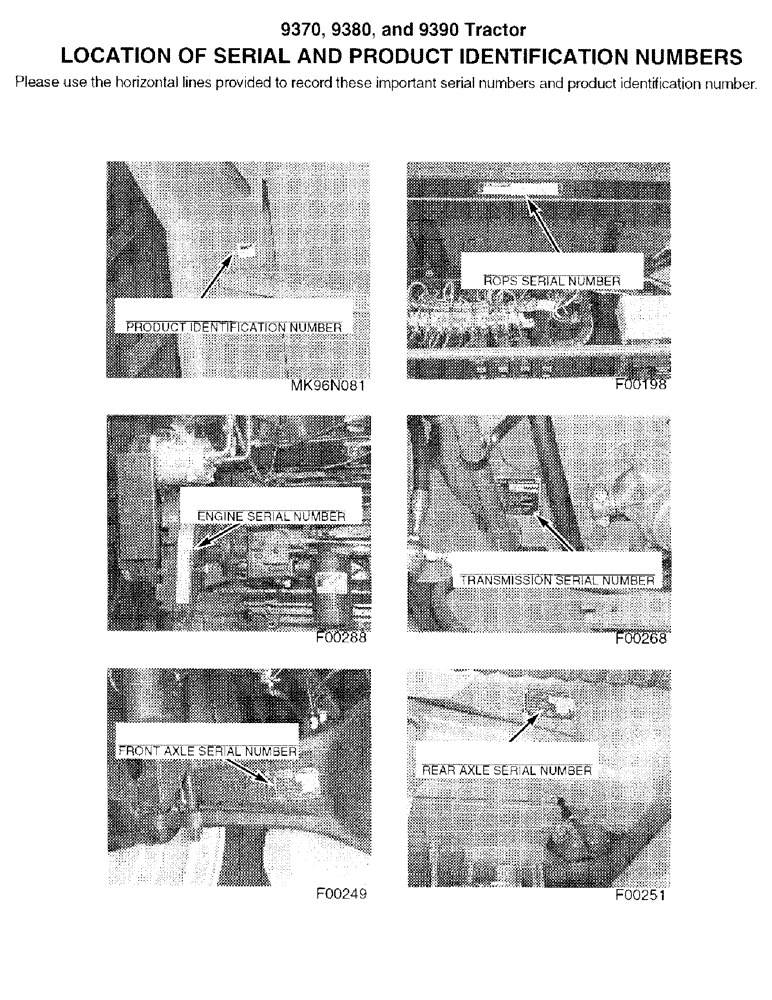 Схема запчастей Case IH 9380 - (1-02) - LOCATION OF SERIAL AND PRODUCT IDENTIFICATION NUMBERS (00) - PICTORIAL INDEX